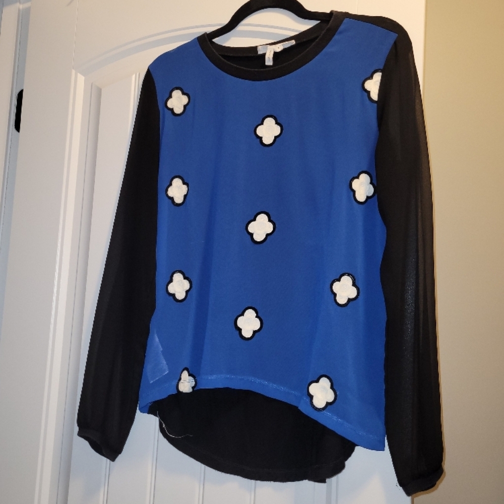 BCBGeneration Mixed Media Sheer Electric Blue Co Blouse - Small
